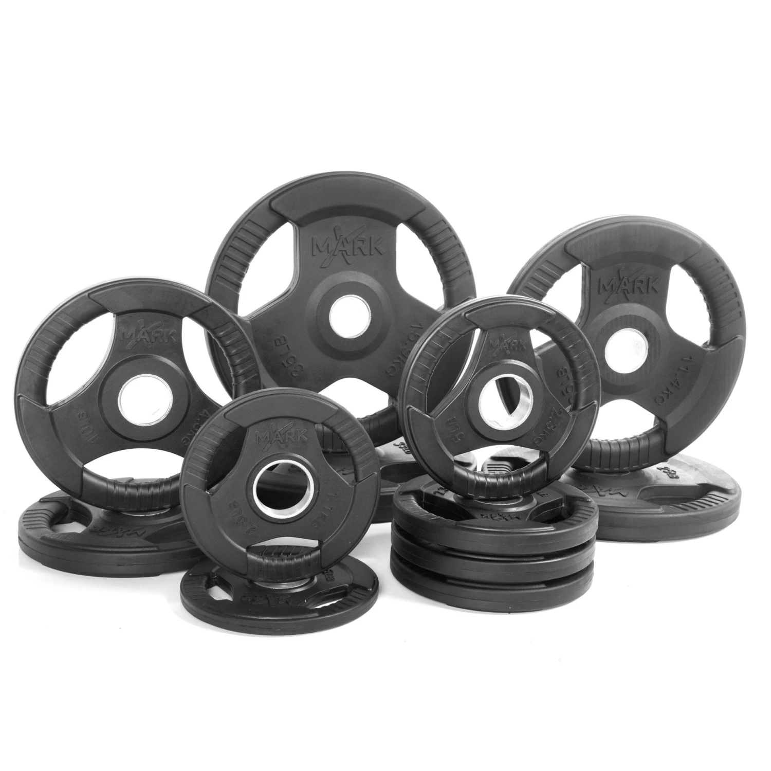 XMark Fitness Rubber Coated Tri-grip Olympic Plate Set XM-3377-BAL 5 XMark Fitness Rubber Coated Tri-grip Olympic Plate Set XM-3377-BAL - Image 5