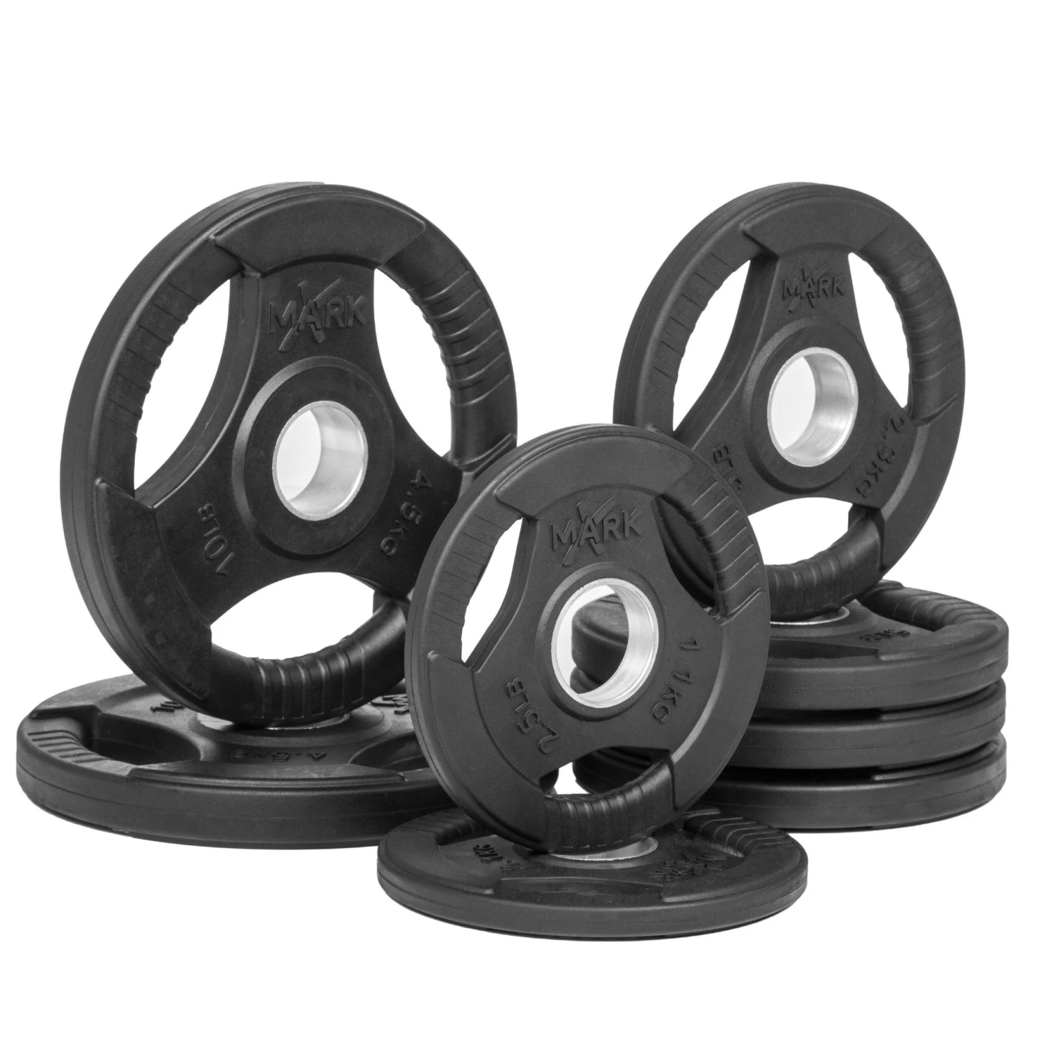 XMark Fitness Rubber Coated Tri-grip Olympic Plate Set XM-3377-BAL 1 XMark Fitness Rubber Coated Tri-grip Olympic Plate Set XM-3377-BAL