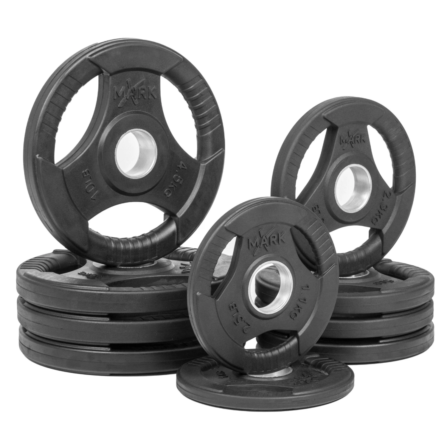 XMark Fitness Rubber Coated Tri-grip Olympic Plate Set XM-3377-BAL 2 XMark Fitness Rubber Coated Tri-grip Olympic Plate Set XM-3377-BAL - Image 2