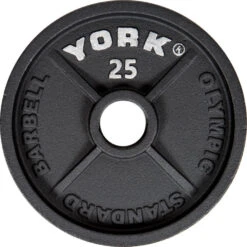 York Barbell Cast Iron Olympic Plates 10 York Barbell Cast Iron Olympic Plates -Fitness Equipment Sales YorkBarbell2InchCastIronOlympicPlates 25lbPlate