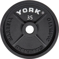 York Barbell Cast Iron Olympic Plates 11 York Barbell Cast Iron Olympic Plates -Fitness Equipment Sales YorkBarbell2InchCastIronOlympicPlates 35lbPlate