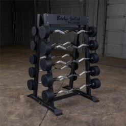 Body-Solid Pro Clubline Fixed Weight Barbell Rack SBBR100 -Fitness Equipment Sales body solid sbbr100 pro clubline fixed barbell storage rack with curl bars