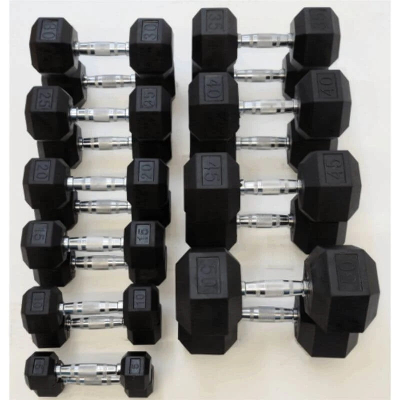 TDS Fitness 5-50lb Rubber Hex Dumbbell Set 1 TDS Fitness 5-50lb Rubber Hex Dumbbell Set