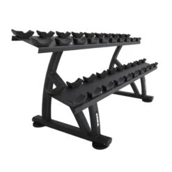 TKO Strength 10-Pair Dumbbell Saddle Rack -Fitness Equipment Sales tko strength 10 pair dumbbell rack side angle view