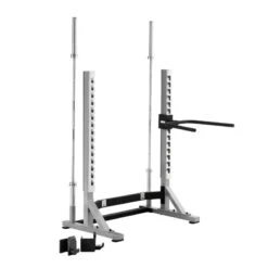 York Barbell STS Collegiate Squat Rack 5 York Barbell STS Collegiate Squat Rack -Fitness Equipment Sales york barbell sts collegiate rack 55054 silver dip handles